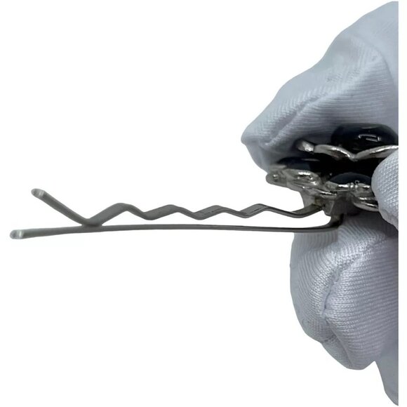 Auth CHANEL Camellia Hairpin Hair Accessory 03C Black Sterling Silver main image 4